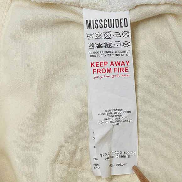 EUC Missguided High Rise Raw Hem Edge Cutoff Cotton Denim Shorts Sz. 14 Cream - Picture 5 of 7